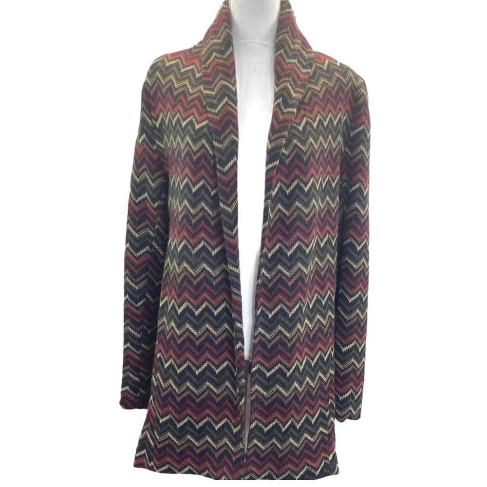 Otis & Maclain Chevron Zig Zag Cardigan Sweater Longline Open Front Bohemian S